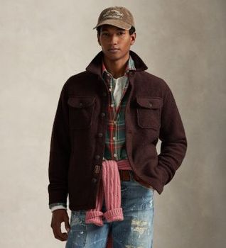 Polo Ralph Lauren para hombre. 710P04962001 Camisa Felted marrón (L), Casual, Lana, Manga larga
