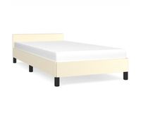 estructura de cama con cabecero cuero sintetico crema 90x200 cm