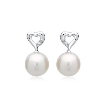 14 quilates pendientes oro blanco perla 2 diamantes