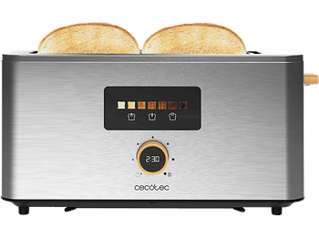 Tostadora - Cecotec Touch&Toast Extra, 1000 W, 1 ranura, 2 rebanadas, 7 niveles, Pantalla táctil, Inox