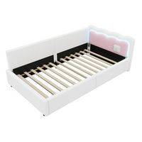 sofa cama - 90x200 cm - iluminacion led - base de laminas - sin colchon - imitacion lana - blanco