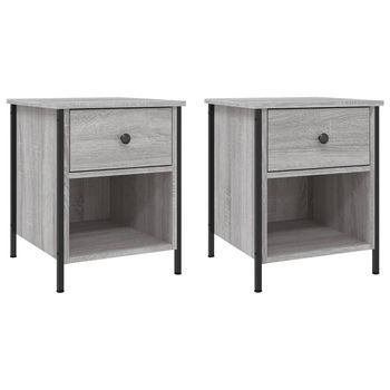 Pack 2 Uds Mesita De Noche | Mesa Auxiliar | Mesilla Madera Ingeniería Gris Sonoma 40x42x50 Cm