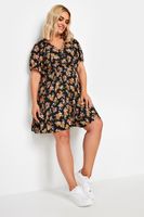 yours vestido corto negro de flores naranjas en viscosa mujer curvy y tallas grandes yours