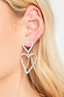 pendientes plateados largos de doble corazon