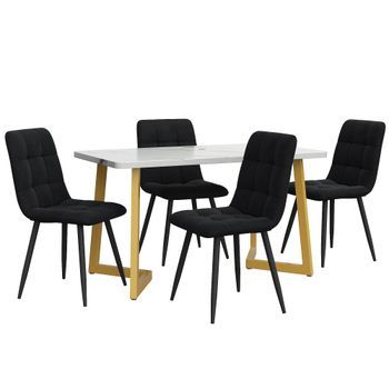 Conjunto De Mesa De 117 Cm Con Patas Doradas Y 4 Sillas Negras