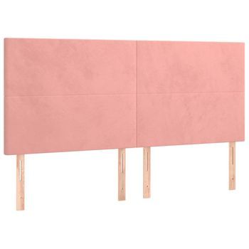 Cabecero Cama Mueble De Dormitorio Con Luces Led Terciopelo 180 X 5 X 118/128 Cm Rosa M02_0002768