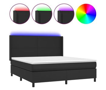 Cama box spring colchón y led cuero sintético negro 160x200 cm diseño plano