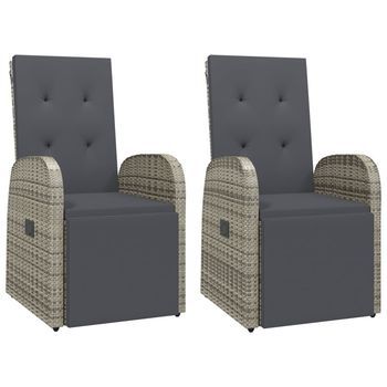 Pack 2 Uds Sillones De Jardín | Silla De Jardín | Silla De Exterior Reclinables Con Cojines Ratán Pe Gris