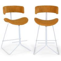 costway juego 2 taburetes bar con tapizado pana asiento respaldo curvados reposapies marco metal para comedor bistro restaurante 150kg