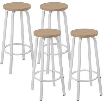 Juego De 4 Taburetes De Bar,asiento De Mdf Cocina Estructura De Metal 30 X 30 X 72 Cm Roble Claro,woltu