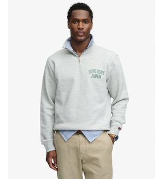 Superdry para hombre. M2014438A Sudadera Ath Ess Half Zip gris (L), Casual, Algodón, Manga larga