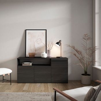 Aparador efecto madera negro 150x35x75cm