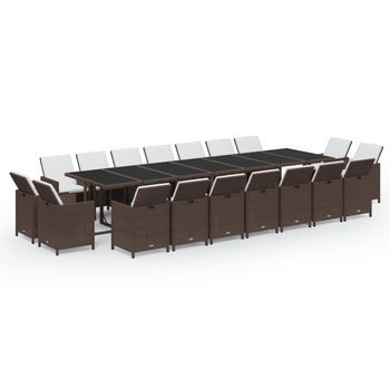 Juego Comedor Jardín 19 Pzas Con Cojines Ratán Sintético Marrón Vidaxl