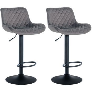 Set De 2 Taburetes De Bar Minosa Terciopelo Gris Oscuro 54x48x81 Cm Clp