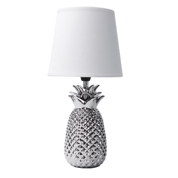 Aigostar 197209 - Lámpara de Cerámica, casquillo E14. Forma de piña, Plateado. Lámpara de Mesa o Mesita de Noche, Pantalla de Tela, Lámpara Escritorio Diseño moderno para Dormitorio, Estudio, Salón