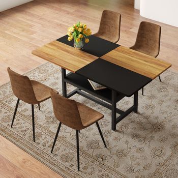 Mesa De Comedor Y 4 Sillas - Comedor - Mdf, Metal Y Tejido - Marrón Y Negro (160cm)