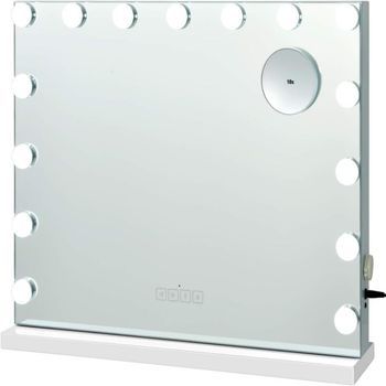 Espejo De Tocador De Maquillaje Con 2 Parlantes 15 Luces Led 3 Colores De Luz Espejo Pequeño 10 Aumentos Cosmético Bluetooth Blanco