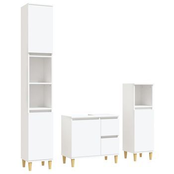 Set De 3 Uds Muebles De Baño | Armario De Baño Madera Contrachapada Blanco