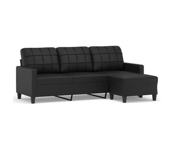 Sofá de 3 plazas - sofá de salón con taburete cuero sintético negro 180 cm