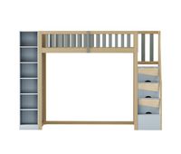 cama alta multifuncional 90x200 cm - con estantes armario y escalera de seguridad - gris  madera natural