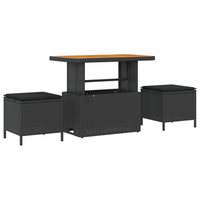 conjunto de comedor de jardin de 3 uds con cojines negro de poliratan y acacia cfw496865