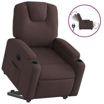 Sillón Eléctrico Reclinable Elevable De Tela Marrón Oscuro Vidaxl