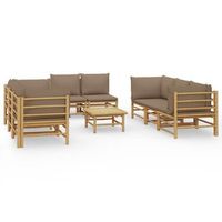 set de muebles de jardin 9 piezas bambu y cojines gris taupe