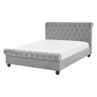 cama doble tapizada en terciopelo rosa 140 x 200 cm con cabecero acolchado estilo glam avallon