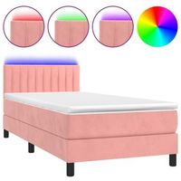 cama individual  cama de adulto  cama box spring colchon y led terciopelo rosa 90x200 cm