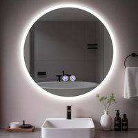espejo de bano redondo iluminado con intensidad ajustable y touch zmh