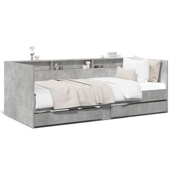 Sofá Cama | Sofá Convertible Con Cajones Sin Colchón Gris Hormigón 100x200 Cm
