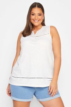 Yours Top Blanco Con Canesú Con Bordados, Mujer Curvy Y Tallas Grandes, Yours