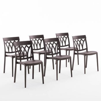 Set De 6 Sillas De Resina Con Fibra De Vidrio, Apilables Para Interiores O Exteriores Marrón - Emma