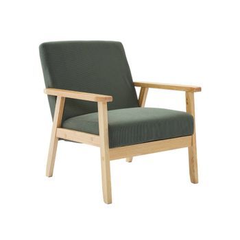Sillón Escandinavo De Madera Y Pana, Caqui Oscuro