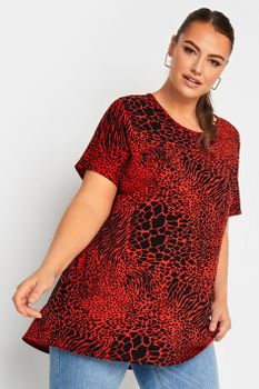 Yours Top Negro Y Rojo De Estampado Animal, Mujer Curvy Y Tallas Grandes, Yours