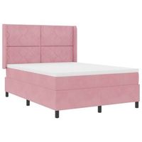 cama con box spring led y colchon rosa 140 x 190 cm terciopelo