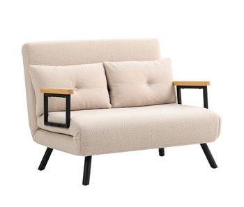 Homcom sofá cama de 2 plazas 4 en 1 sofá cama plegable tapizado en borreguito con respaldo ajustable de 5 niveles y almohadas acolchadas para oficina dormitorio salón 102x73x81 cm beige