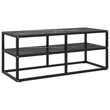 Mueble Para Tv Negro Con Vidrio De Mármol Negro 100x40x40 Cm Vidaxl