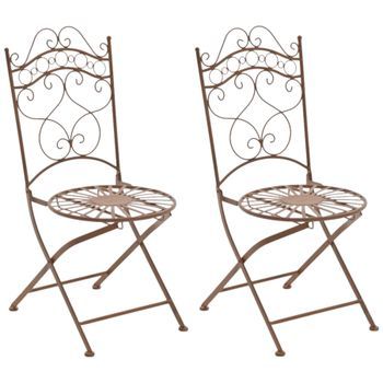 Juego De 2 Sillas Para Jardín Indra Plegables Metal Marrón Antiguo 50x40x92 Cm Clp
