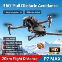 dron p7 max hd con camara dual gimbal de 3 ejes 360      evitacion de obstaculos retorno automatico por gps transmision fpv 5g alcance de 20 km 45 minutos de tiempo de vuelo 800 m de altitud