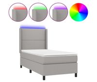 cama box spring colchon y luces led tela gris claro 100x200 cm liso con clavos