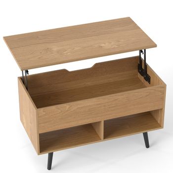 Costway Mesa de Centro con Superficie Elevable Compartimento Oculto y 2 Estantes para Sala de Estar Oficina y Sala de Reuniones Natural