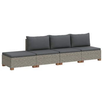 4 Uds. Conjunto De Lounge De Ratán Con Cojines Gendt Gris Kubu Vidaxl