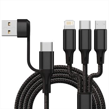 Cable USB-A/Type-C a Micro/iP/Type-C de 3A de Carga Rápida con Núcleo de Cobre de 1,2M de Largo para iPhone 15 14 13 par