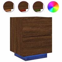 mesita de noche  mesa auxiliar  mesilla con luces led madera de ingenieria roble marron