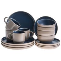 vajilla de 16 piezas de gres elegante cocina y comedor para 4 personas acabado esmaltado beigeazul oscuro nutmeg