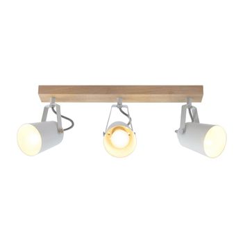 Regleta techo nórdico de madera y 3 focos metálicos blancos orientable