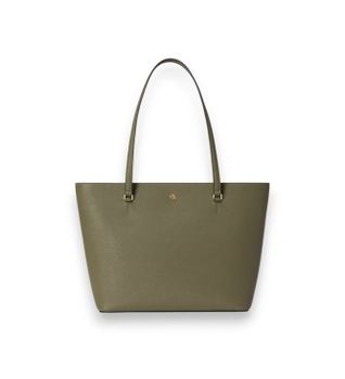 Lauren Ralph Lauren para mujer. 431924351032 Bolso tote Karly mediano de piel cruzada verde (OSFA), Casual, Clásico
