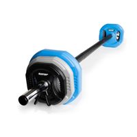 ruster set pump he - barra pesas ajustables para body pump con discos de goma 20kg - set completo con barra 140cm y 6 pesas de 125kg a 5kg