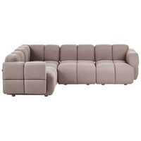 sofa modular de 4 plazas esquinero derecho moderno compuesto por cuatro modulos seccionales tapizado en tela gris pardo maksaberg